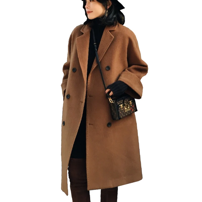 2018 New fashion Winter Women Female woolen overcoat long ladies coats Wide Lapel Wind Elegant Outerwear Casual loose Slim D019