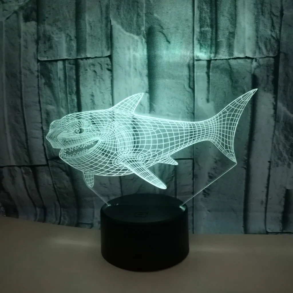 Новая Акула 3d ночные светильники красочный сенсорный светодиодный визуальный