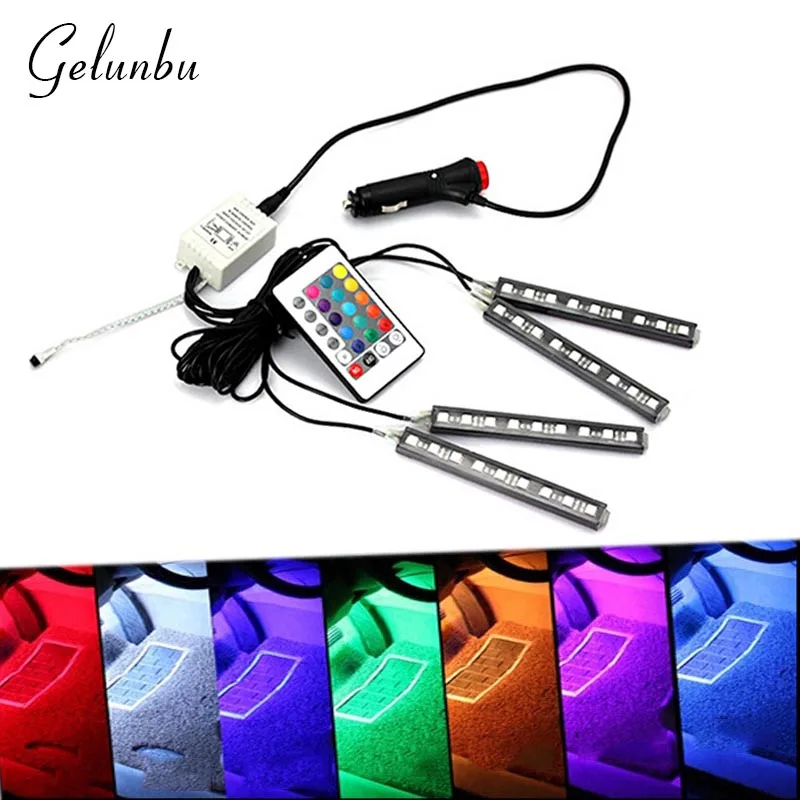 

Gelunbu 12V Car RGB LED DRL Strip Light Car Auto inner Light Source Remote Control Decorative Flexible LED Strip Atmosphere Lamp
