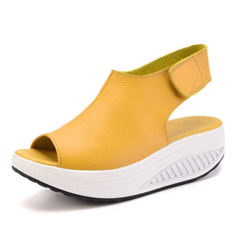 5 стилей; летние женские босоножки; босоножки на танкетке; кожаная повседневная обувь с открытым носком; женская прогулочная обувь на плоской подошве; Размеры 35-43 - Цвет: yellow