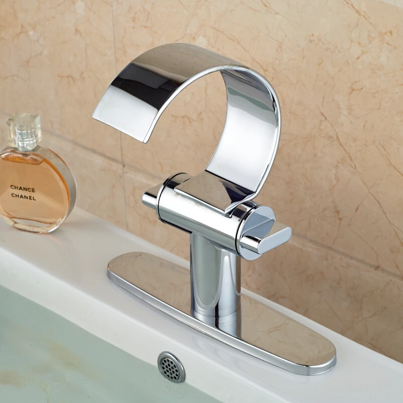 

High-grade Basin Sink Water Mixer Taps C Shaped Deck Mount Polished Chrome with 8 inches Hole Cover
