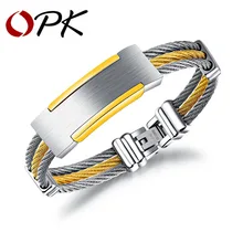 OPK простой провод веревка ID браслет и браслет для мужчин многослойный кабель из нержавеющей стали золотой цвет мужской мальчик ювелирные изделия подарок GH905