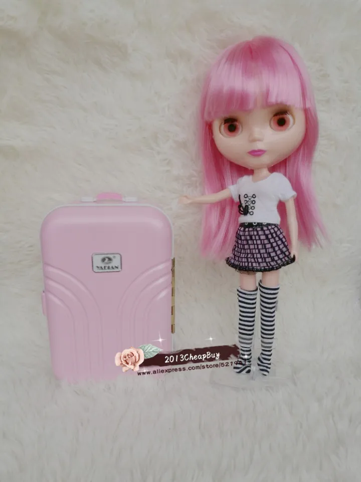 

Free Shipping,doll Suitcase trolley case for blythe Barbie,bjd accessories.pullip tanggo momoko licca doll bag doll accessories