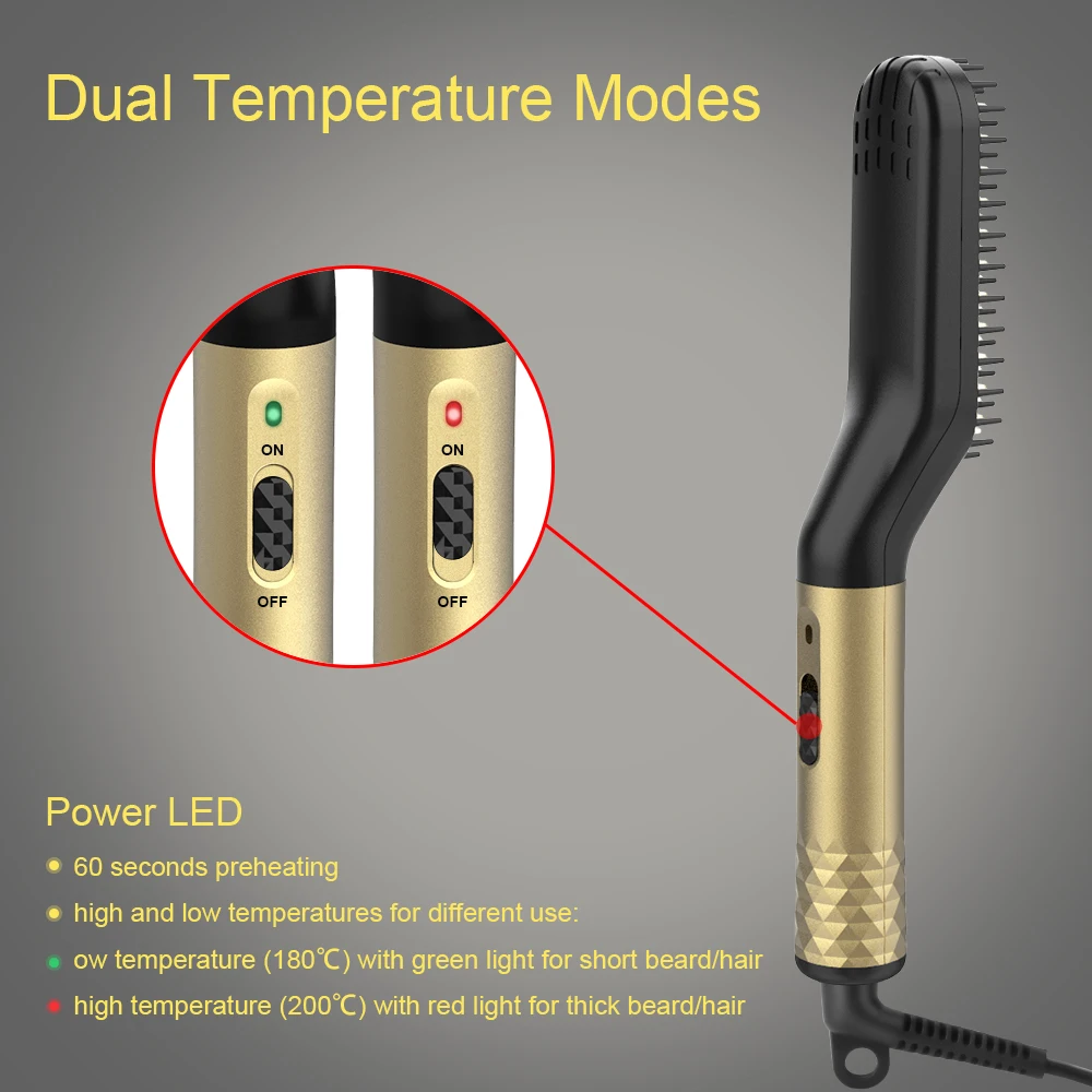 ANLAN Beard Hair Straightener Brush Multifunctional Men Ceramic Heated Hair Straightener Brush Quick Styler Comb Straightener