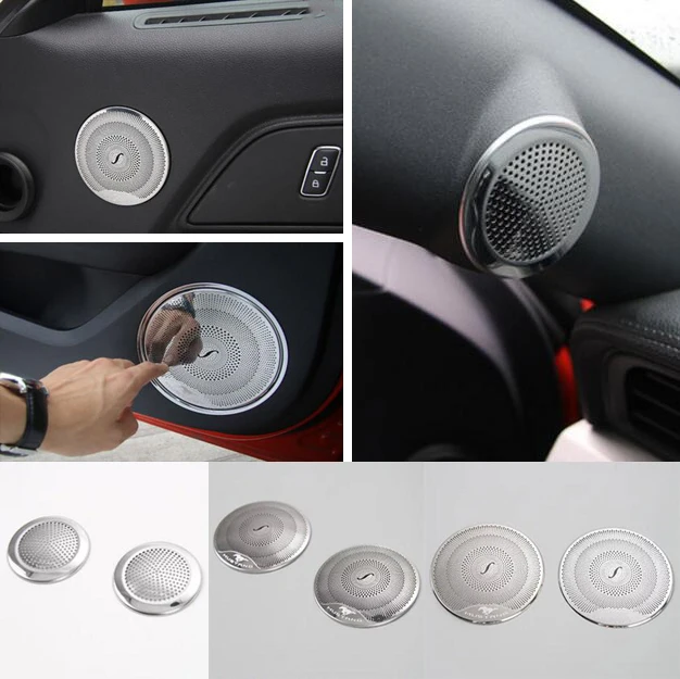 

Newest Door Speaker Ring Trim Cover Outlet Frame A Column Front Horn Mask Stainless For Ford Mustang 2015 16 17 Up Free Shipping