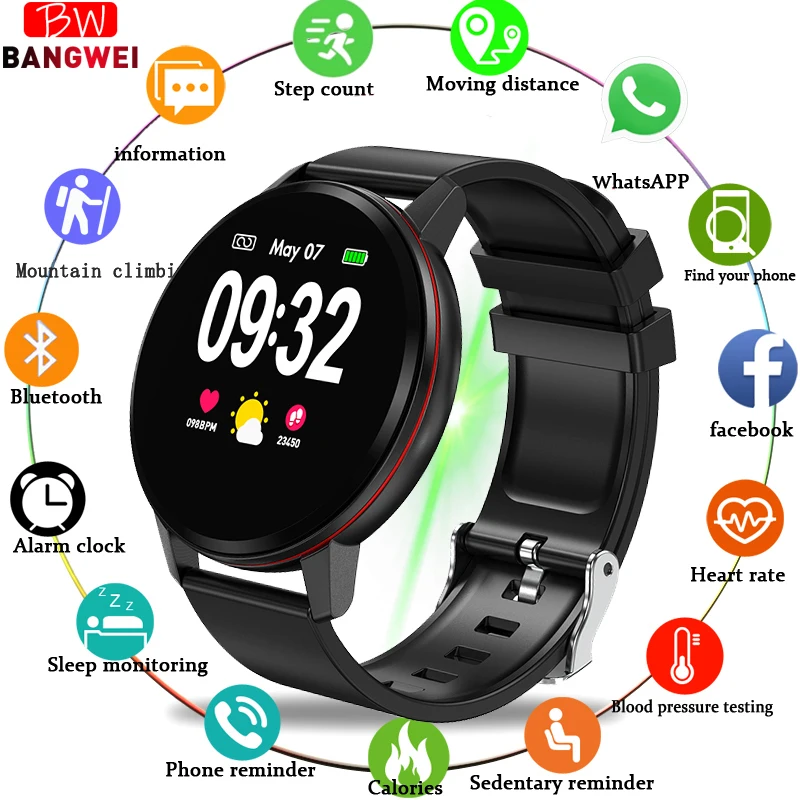 

BANGWEI New Full Touch Screen Smart Bracelet Heart Rate Monitor Blood Pressure Smart Wristband fitness tracker Smart watch Men
