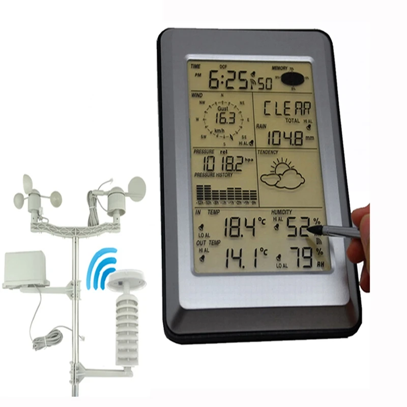 

Pro Wireless Weather Station w/ PC interface, Touch Panel w/ Solar sensor Hygrometer Humidity Rain Wind Pressure PC Data Solar