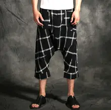 Personality black and white grid trousers mens loose pants harem pant mens feet trousers fashion pantalon homme street novelty