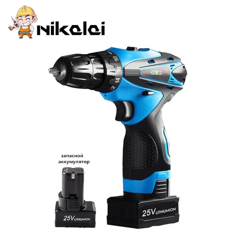 

25v Rechargeable Lithium Battery*2 Cordless Screwdriver Electric Drill bit Torque Wrench Electric Screwdriver Power Tool set