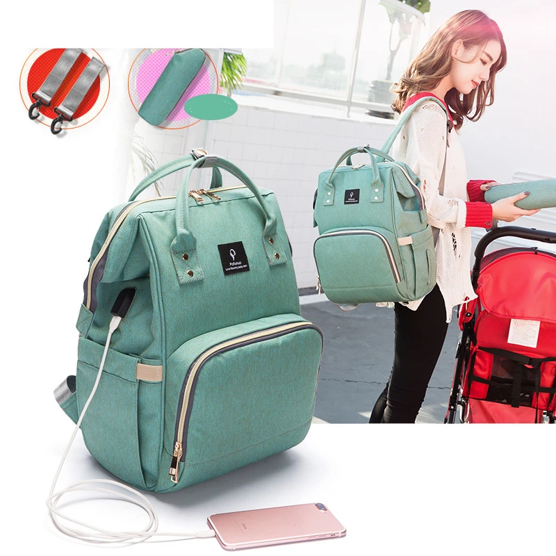 High-Capacity Mom Backpack Baby Diaper Bag Waterproof Nappy Bag With Stroller Hook Oxford Mommy Maternity Bag USB Port Function High-Capacity Mom Backpack Baby Diaper Bag Waterproof Nappy Bag With Stroller Hook Oxford Mommy Maternity Bag USB Port Function