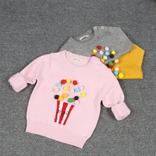 На осень-зиму детские свитера попкорн конфеты цветные пуловеры с длинными рукавами Круглый воротник плечо застежка дизайн для мальчиков и девочек