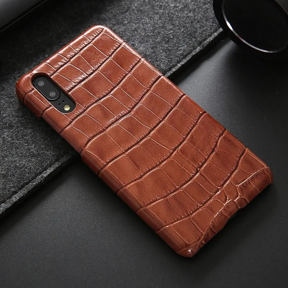 

Crocodile Grain 100% Genuine Leather Back Cover Case for Huawei P20 P30 Pro with Card Slot Classic Real Cow Leather Case