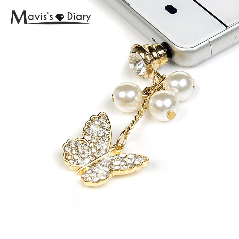 

Crystal Butterfly Rhinestone Diamond Chain Tassel Phone Dust Plug Earphone Jack Plug for All of 3.5mm Headphone Hole of Phone