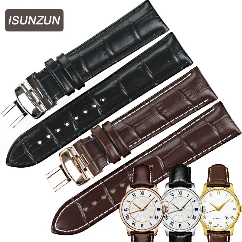 

ISUNZUN WatchBand For MIDO Baroncelli M8600B Genuine Leather Watch Straps 20MM Leather Watch Strap Brand Watchbands
