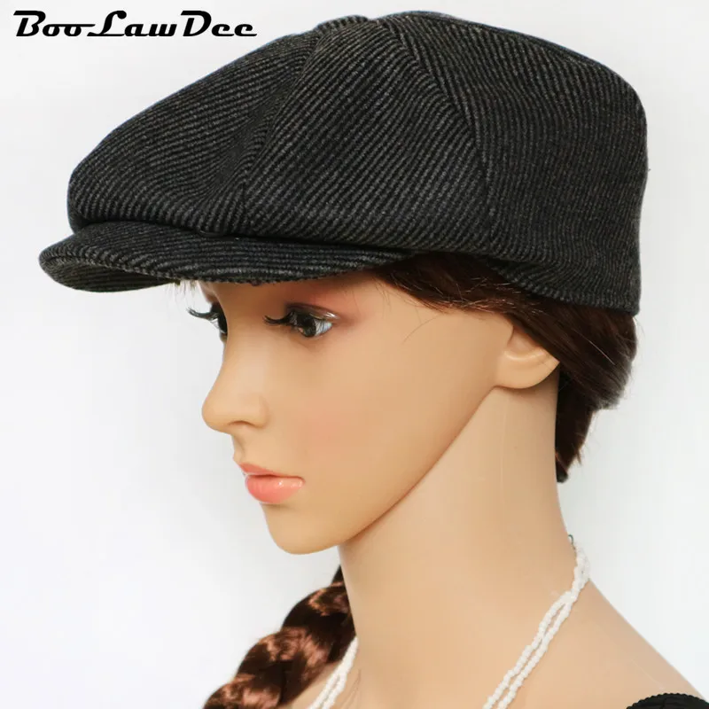 BooLawDee nice looking newsboy cap woolen blending Spring and Autumn leisure casual adults stripe hat beret painter 01B-12