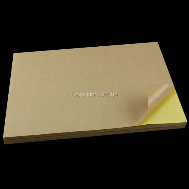 100 Sheets/lot A4 Sticky Kraft Paper, Self adhesive A4 Blank Kraft Label Paper for Laser Inkjet