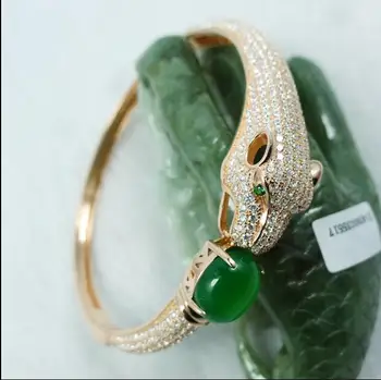 

natural green chalcedony bangles natural gemstone Bracelet 925 sterling silver strong luxury big leopard party free shipping