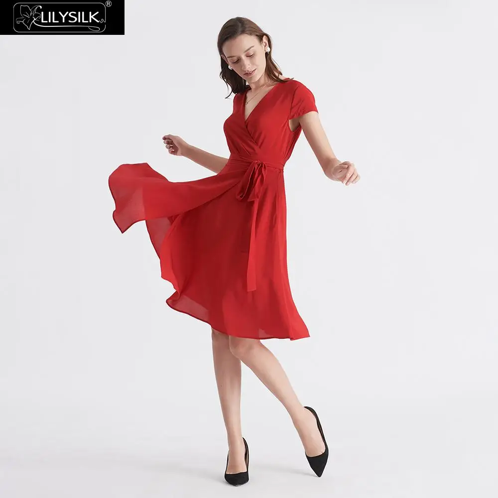 LilySilk платье шелк для женщин Рисунок лестно обёрточная бумага дамы Бесплатная