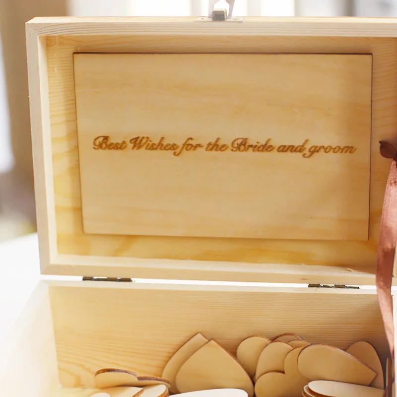 Персонализированная Свадебная Гостевая книга, Заказная деревянная коробка на память, Свадебная коробка с 100 сердечками, деревенская деревянная Свадебная Гостевая книга