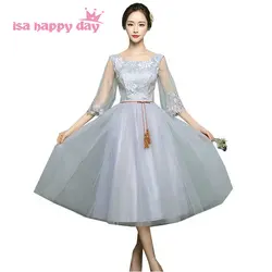 Короткое платье тюль Круглая горловина Милая рукава из прозрачной кисеи серый чай невесты бальный наряд горничной невесты платья для