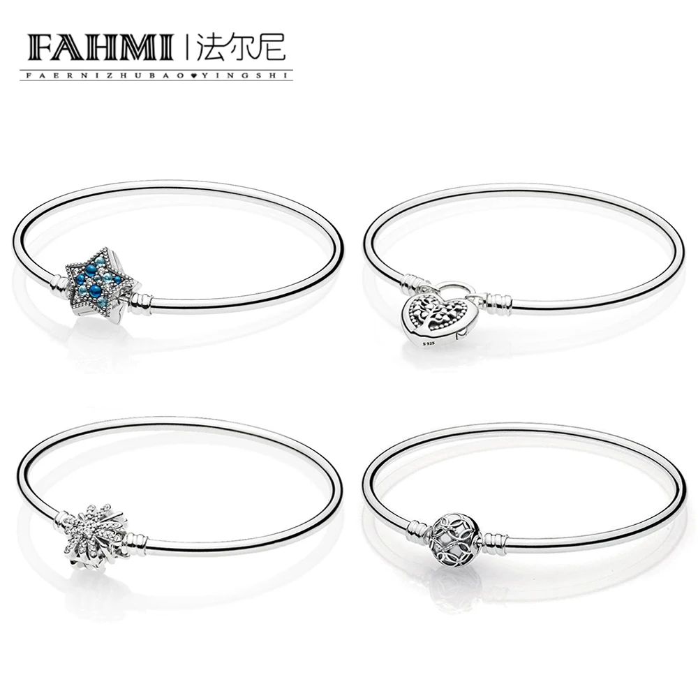 

FAHMI 100% 925 Sterling Silver MOMENTS BANGLE WITH TREE OF LOVE CLASP Shining Star Cuff Bracelet Dazzling Fireworks Bangle