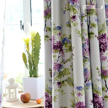 

New Arrival Korea Pastoral Style Purple Wisteria Printed Curtain Polyester Blockout Cloth Curtain for Living Room