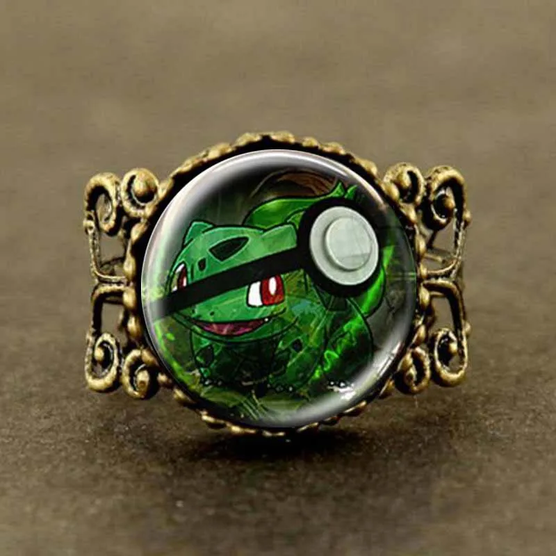 Steampunk 2017 Anime Jewellery Bulbasaur Pokeball Pokemon Ring 28 MM