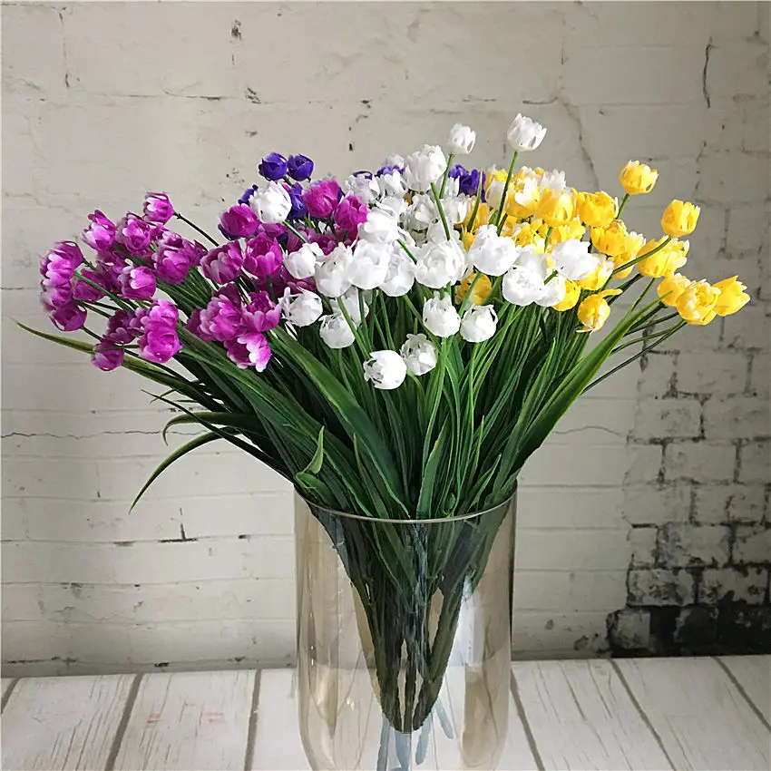 23 Heads Mini Tulips bouquet plastic Artificial Flower for spring home wedding decoration white tulip fake flowers prom decorations 4 16
