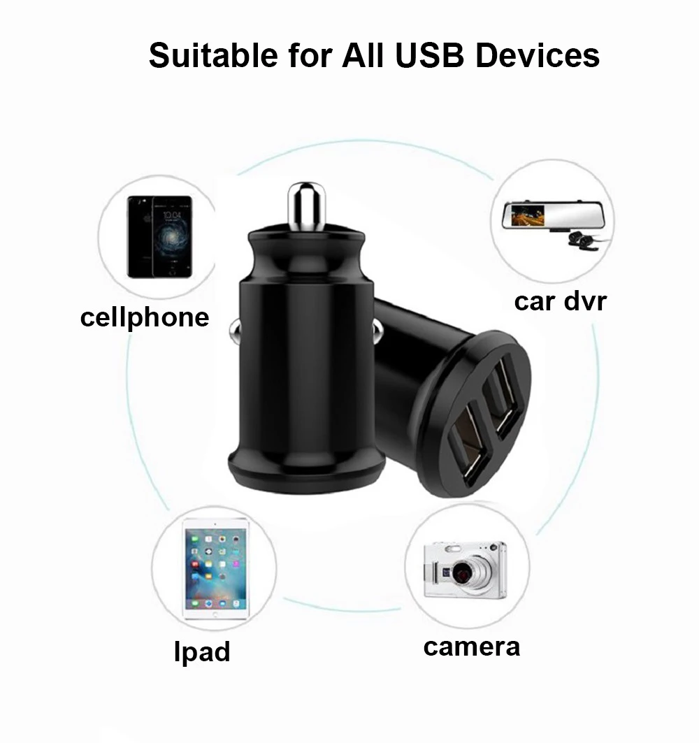 Автомобильный адаптер питания, двойной USB, мини адаптер для автомобильного зарядного устройства, 3.1A, адаптер для быстрой зарядки для iPhone, huawei, samsung, с 2 портами
