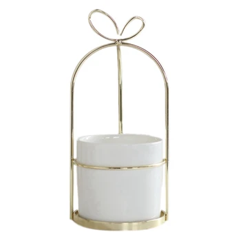 

Modern Non-Porous Ceramic Vase With Gold Frame White Porcelain Home Decoration Plant Planting Flower Pot White Gold Ceramic
