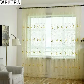 

Yellow Butterfly Tulle with matching cloth Windows Voile Sheer Curtains for Kitchen Living Room Bedroom Window Screening 344&30