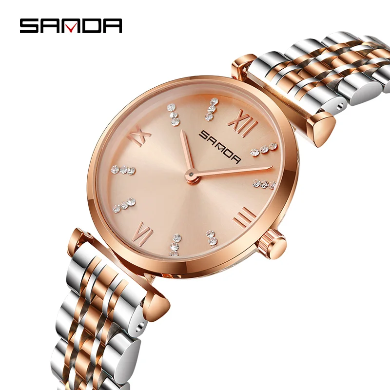 Najtaniej SANDA luksusowe kobiety diament zegarki kwarcowe eleganckie panie sukienka na co dzień zegarki mody wodoodporny kobieta zegar odporny na wstrząsy