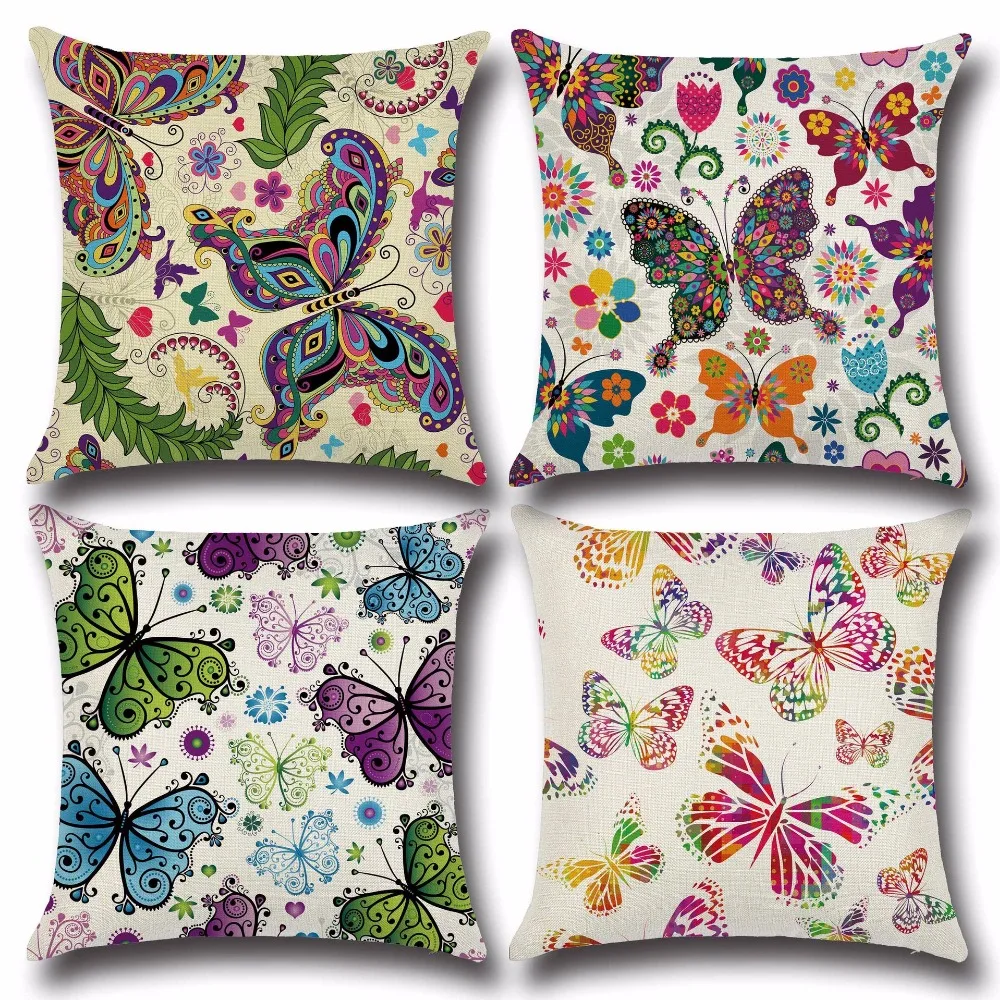 Hot sell 45*45cm square pillow case cartoon butterfly flower Cute fresh creative home pillowcase car cushion cover pp39