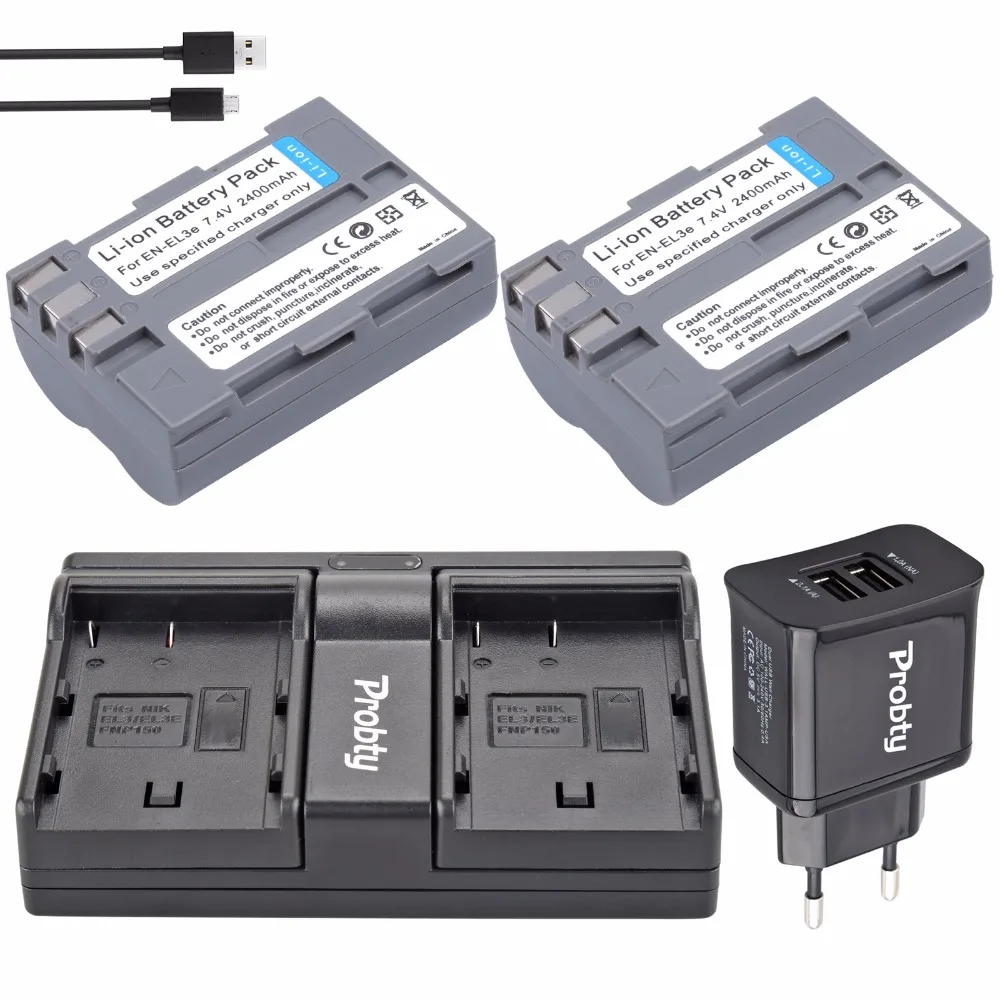 Cargador para Nikon D90 D70s D300 D70 D200 D50 Chili Power EN-EL3e Kit: 2/ x Bater/ía D300s D700 D80 D100