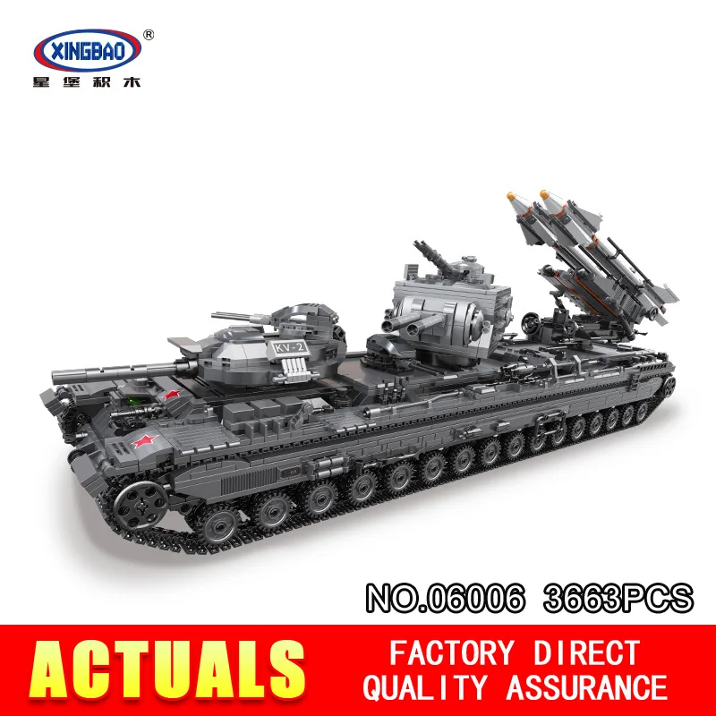

XingBao 06006 Block 3663Pcs Creative MOC Military Series The KV-2 Tank Set children Educational Building Blocks Bricks Toys