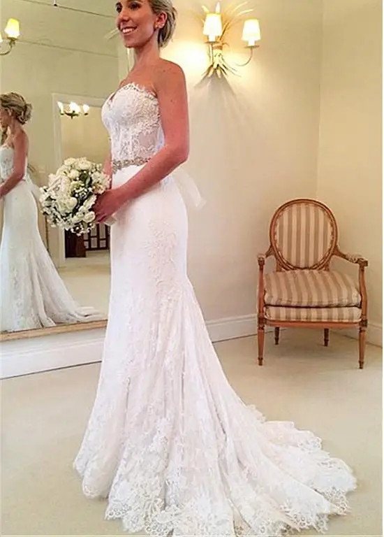 

Backless Vestido De Noiva Muslim Wedding Dresses Mermaid Sweetheart Lace Sash Boho Dubai Arabic Wedding Gown Bridal