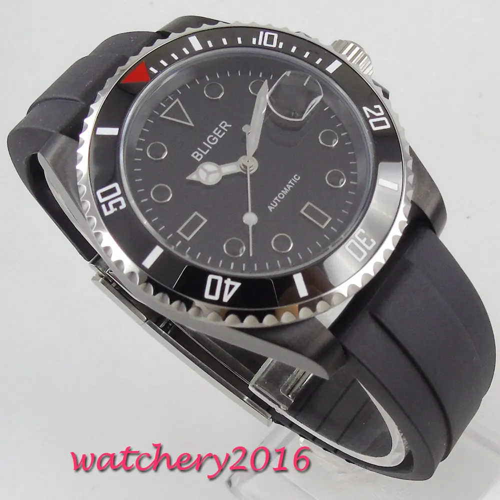 

2019 New Watches Men Luxury Brand Bliger Rubber Men Watches Sapphire Glass PVD Date ceramic bezel Men's Watch Relogio Masculino