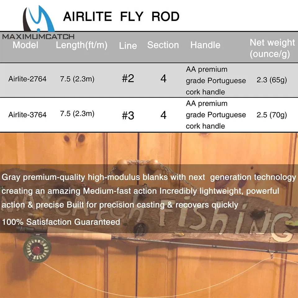 Maximumcatch супер легкий 2/3WT Airlite 7'6 ''Летающий Удочка угольно-графитные волокна Удочка с кордурная трубка