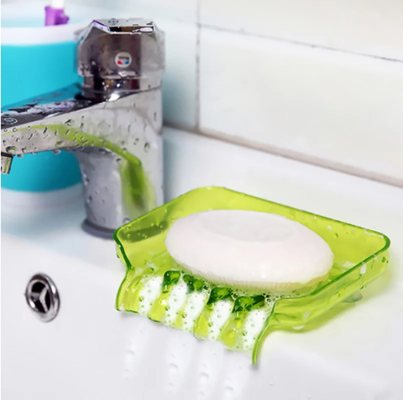 

1PC Sweet Color Waterfall Soap Holder Plastic Sponge Stand Falls Drain Shower Soap Box Antislip Bottom Suckers Kitchen Organizer