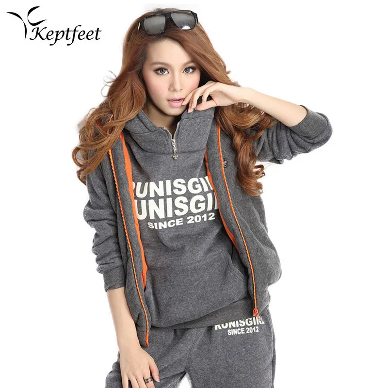 

Hot New Sporting Suits Women 2018 Winter Sportswear Hooded Hoodies + Pants + Vest 3 Piece Set Women Warm Tracksuits Running Sets