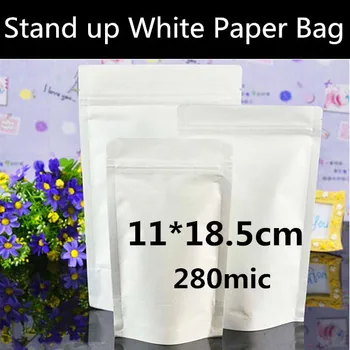 

Loetrusting New 100pcs 11 * 18.5+3cm Stand up White Paper Bag Aluminum Foil Bag White Paper Gift Packaging Storage Bags