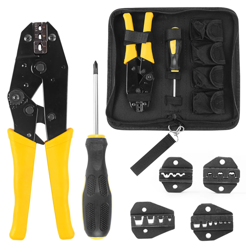 

Wire Crimper Pliers Screwdriver Tool Spring Clamp Decrustation Engineering Ratchet Terminal Crimping With 4 Replaceable Terminal