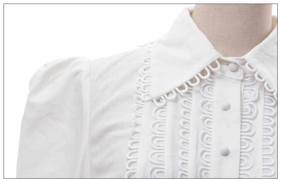 Женская белая пышная с длинным рукавом нагрудные блузка с прорезями Блузка Формальные этап кружевной топ ПР A234