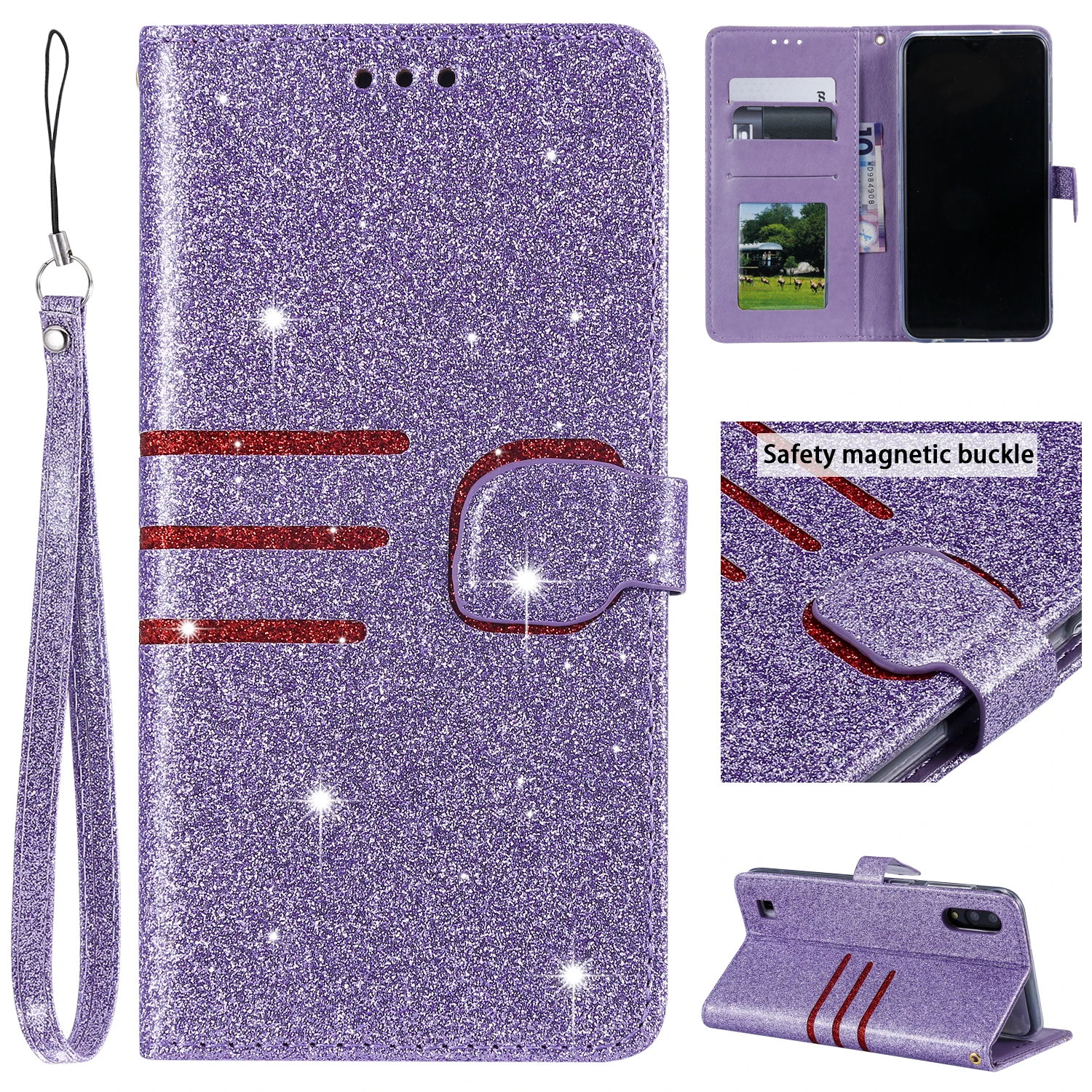 100pcs/lot Stitching Glitter 3 card mobile phone shell leather cover case for Samsung Galaxy A10 A30 A40 A50 A70 M20 flip | Мобильные