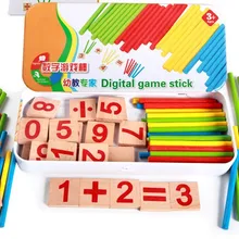 Счеты материалы montessori 25 шт. деревянные головоломки, мультфильм Цифры+ 50 шт. палочки Математика обучающие игрушки для детей детские игры