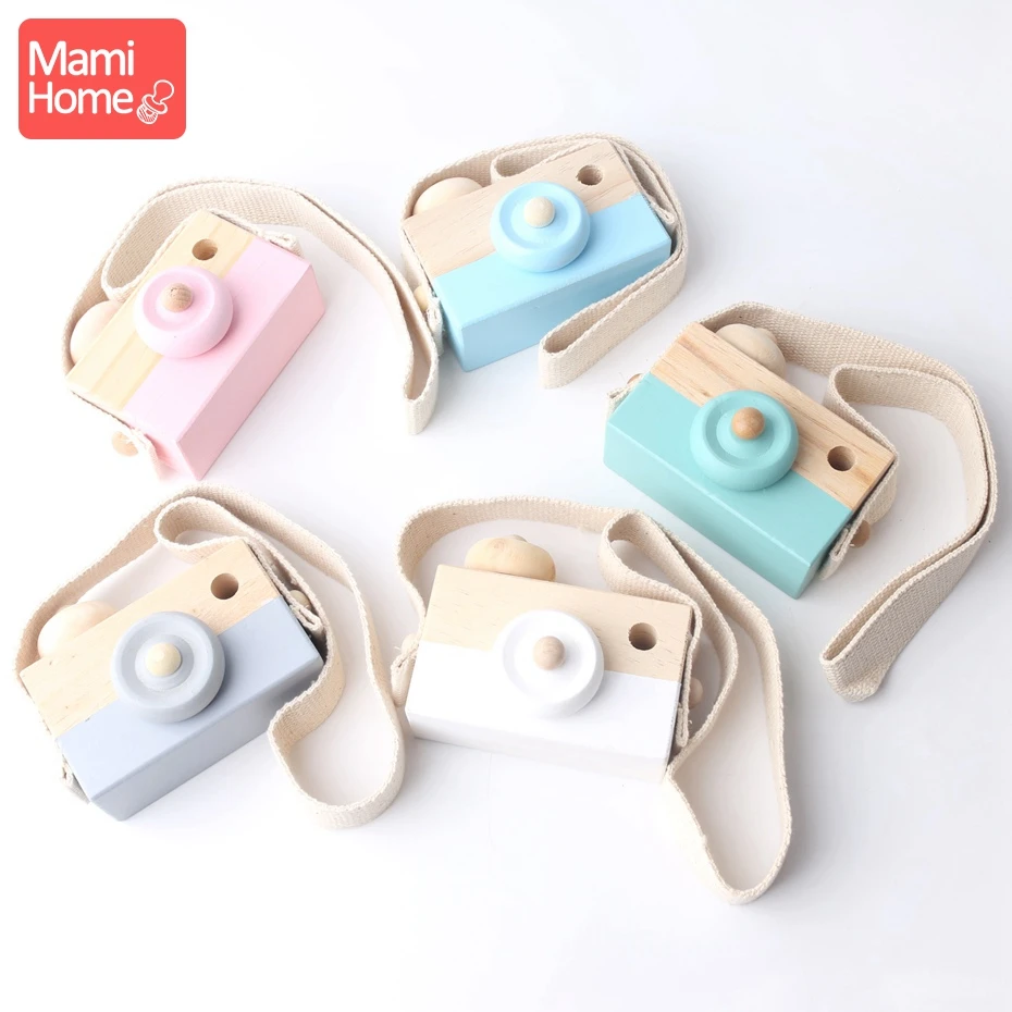 mamihome 1pc Natural Wooden Lovely Camera Teeth Tooth Fixing Device Baby Crib Toy Organic Teether Pendant Baby Play Gym Teether