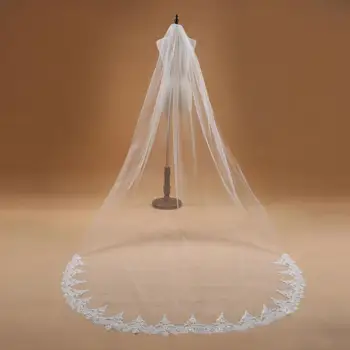 

White Ivory 3 Meters Cathedral Wedding Veils High Quality Long Lace Edge Bridal Veil Velos De Novia Bride Marriage Accessory