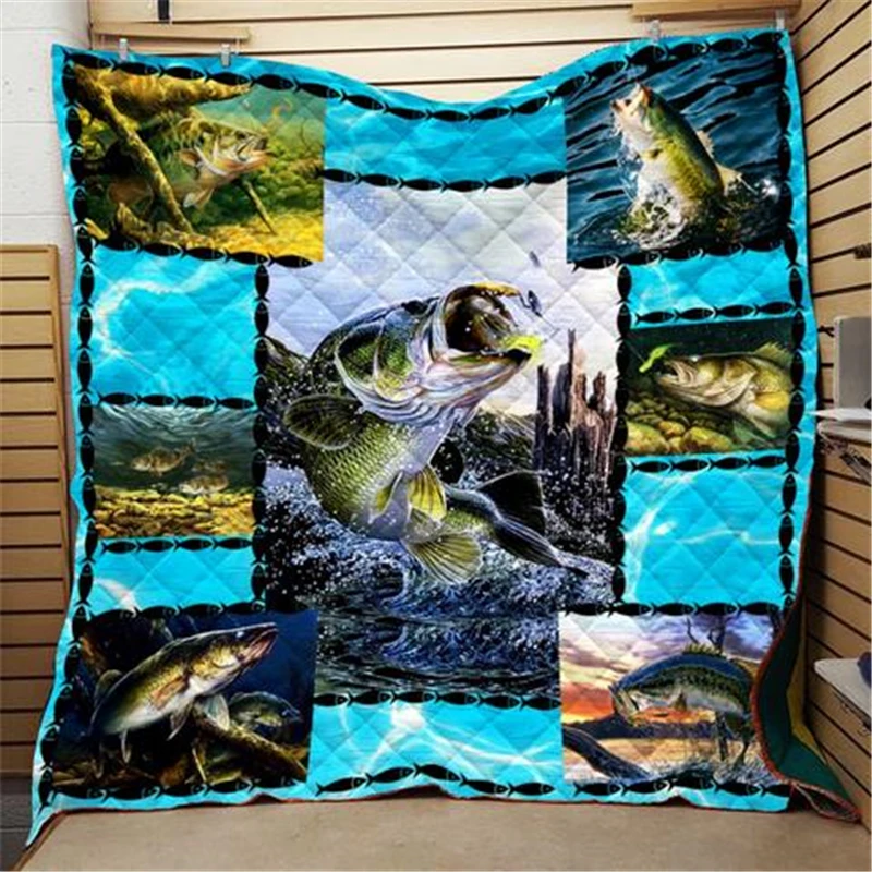 

Summer Fish Print Quilt For Kids School Adults Bed Soft Warm Thin Blanket Cotton Quilt King Size Wholesale Custom Pattern