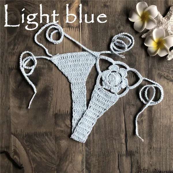 Вязание крючком бикини Низ сексуальный купальник Бразильский бикини пляж бикини женщина Тан крючком стринги плавательные шорты для продажи в - Цвет: Light Blue
