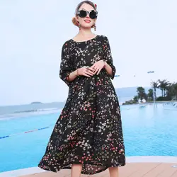 Свободные рами плюс размеры пляжное праздничное платье Новинка 2019 года три четверти рукав для женщин летнее платье с принтом
